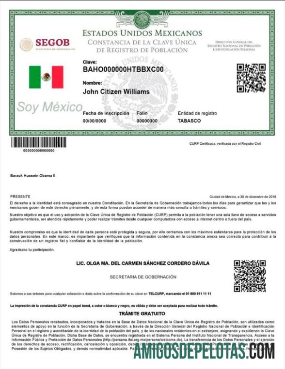 em branco Modelo PSD do Registro Populacional do México (Número CURP), Versão 2